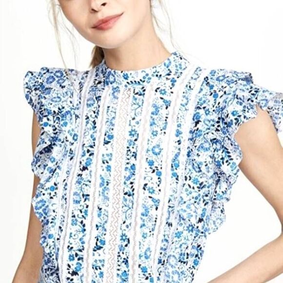 Veronica Beard Sol Top in Blue White Floral Sz 0 - Picture 1 of 5